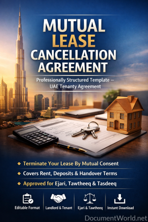 Professional UAE Mutual Lease Cancellation Agreement Template for Ejari / Tawtheeq | اتفاقية إلغاء عقد الإيجار بالتراضي