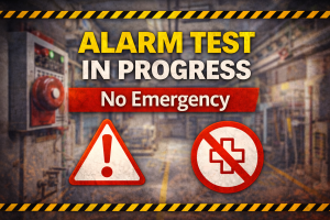 Alarm Test in Progress Poster – No Emergency Safety Notice Sign