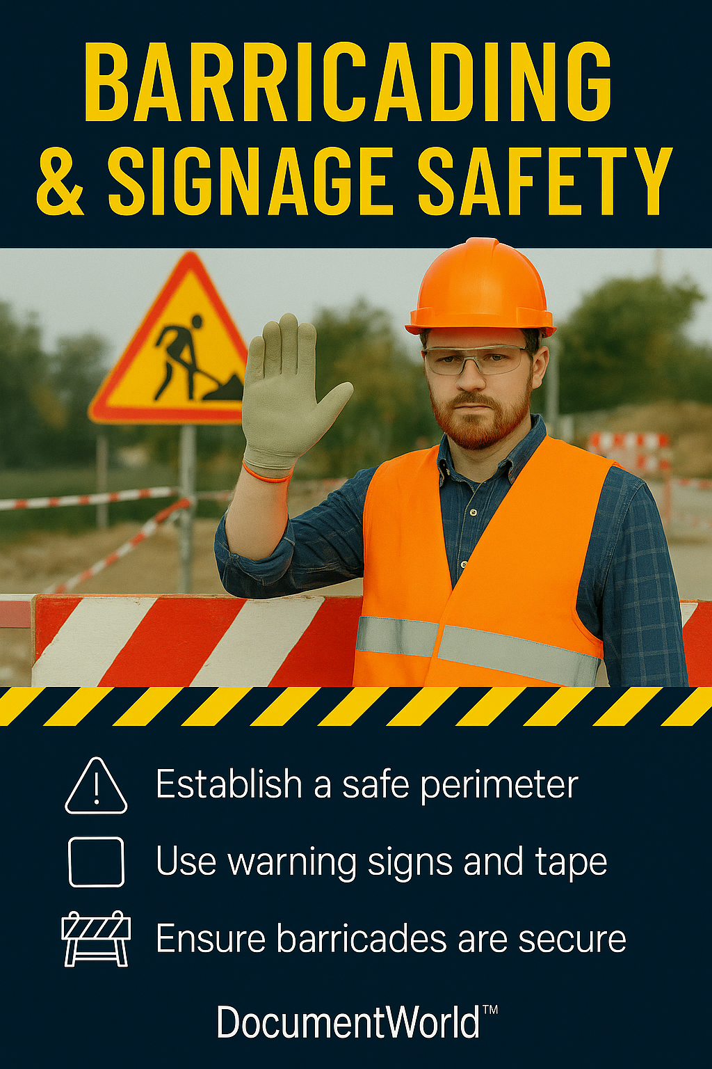 Barricading and Signage Safety Poster Construction Site Hazard Warning Workplace Safety Awareness