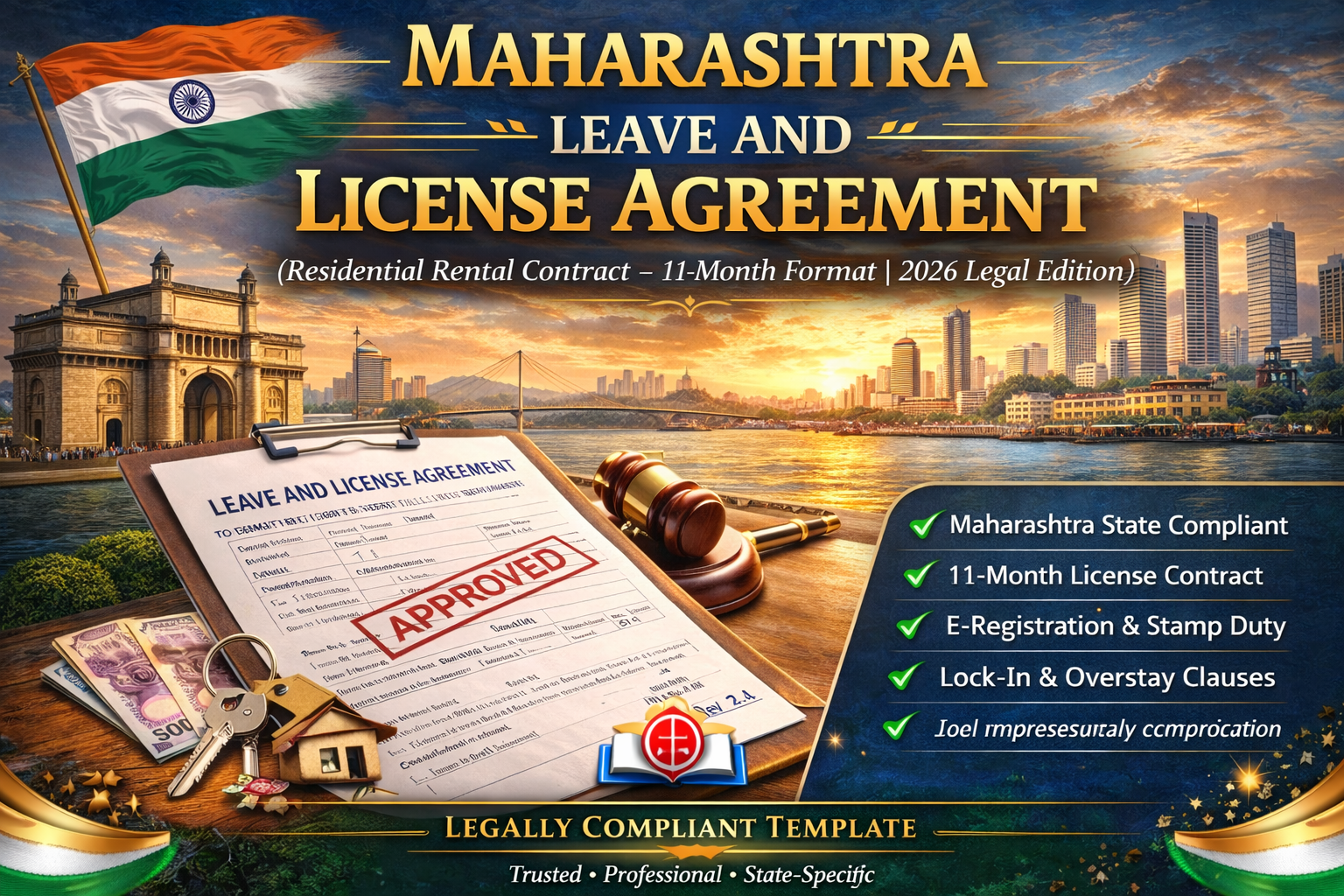 Maharashtra Leave and License Agreement template for residential property rental – महाराष्ट्र Leave and License करार नमुना – 11 month rental agreement format Maharashtra