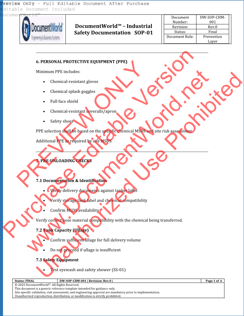 SOP-01: Normal Operation & Bulk Unloading Procedure (Acid / Caustic) – Audit-Ready Chemical Handling SOP