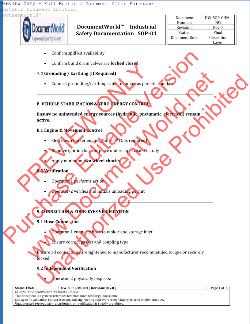 SOP-01: Normal Operation & Bulk Unloading Procedure (Acid / Caustic) – Audit-Ready Chemical Handling SOP