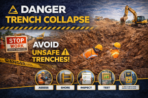 Danger Trench Collapse Safety Poster Excavation Hazard Construction Site Safety Awareness