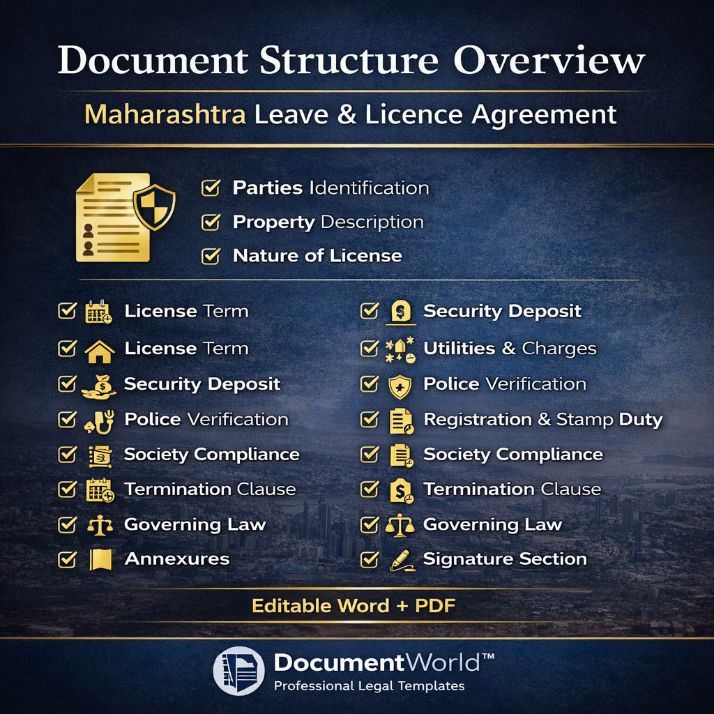 Maharashtra Leave and License Agreement – 11 Month Rental Contract Template | महाराष्ट्र Leave & License Agreement Format (2026 Legal Edition)