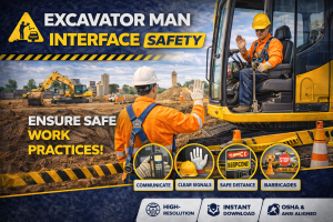 Excavator Man Machine Interface Safety Poster Construction Equipment Worker Safety Awareness