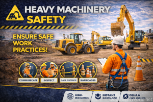 Heavy Machinery Safety Poster | Construction Equipment Safety Sign | OSHA-Aligned Printable (A3/A2) | Instant Download