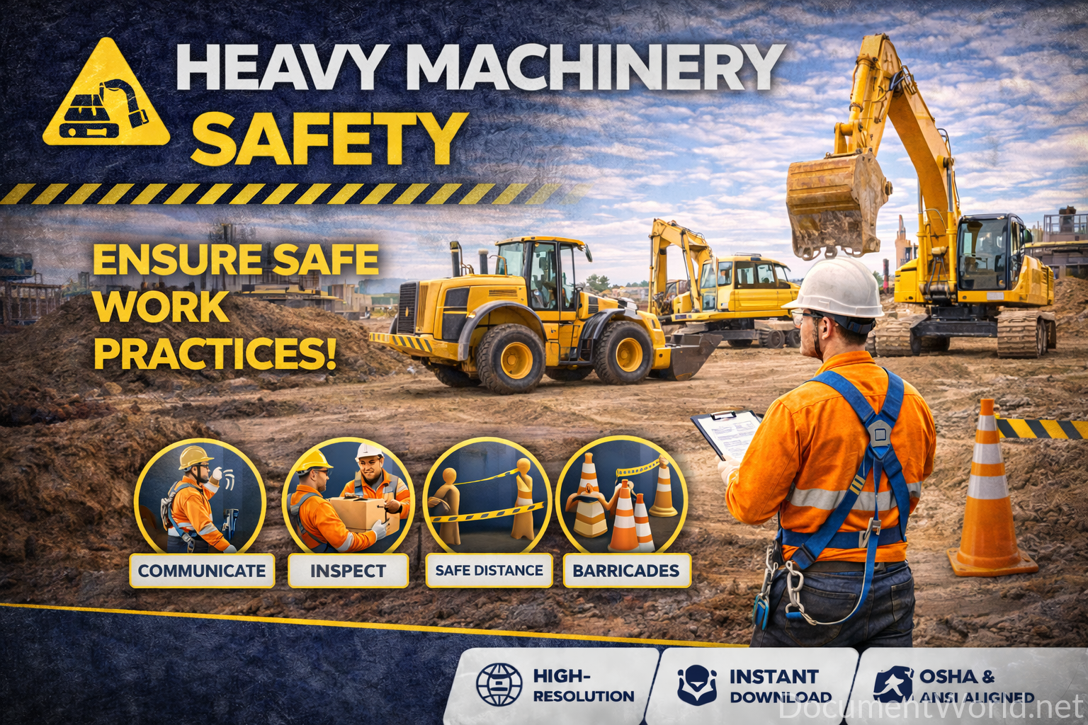 Heavy Machinery Safety Poster | Construction Equipment Safety Sign | OSHA-Aligned Printable (A3/A2) | Instant Download