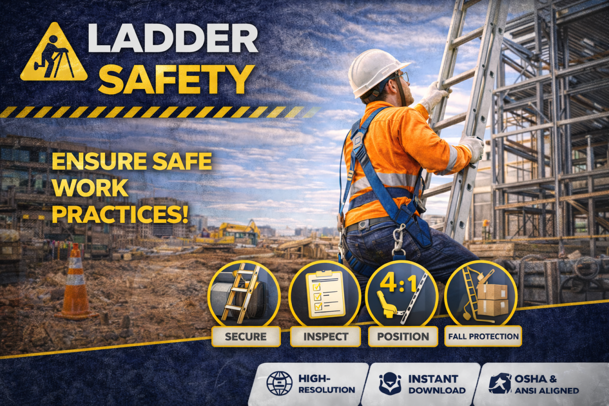 Ladder Safety Poster | Safe Ladder Use Construction Safety Sign | Workplace Ladder Safety Poster | Printable A3 A2 | Instant Download