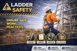 Ladder Safety Poster | Safe Ladder Use Construction Safety Sign | Workplace Ladder Safety Poster | Printable A3 A2 | Instant Download