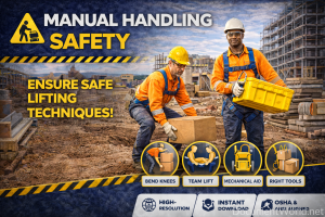 Manual Handling Safety Poster | Proper Lifting Technique Safety Sign | Workplace Ergonomic Safety Poster | Printable A3 A2 | Instant Download