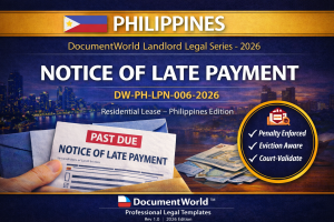 Philippines Notice of Late Payment for Rent (2026 Edition) – Landlord Legal Template | Editable DOCX + PDF