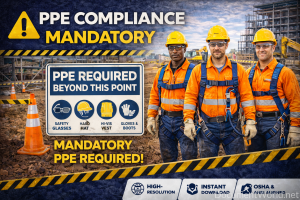 PPE Compliance Mandatory Safety Poster | Personal Protective Equipment Safety Sign | Workplace Safety Poster | Printable A3 A2 | Instant Download