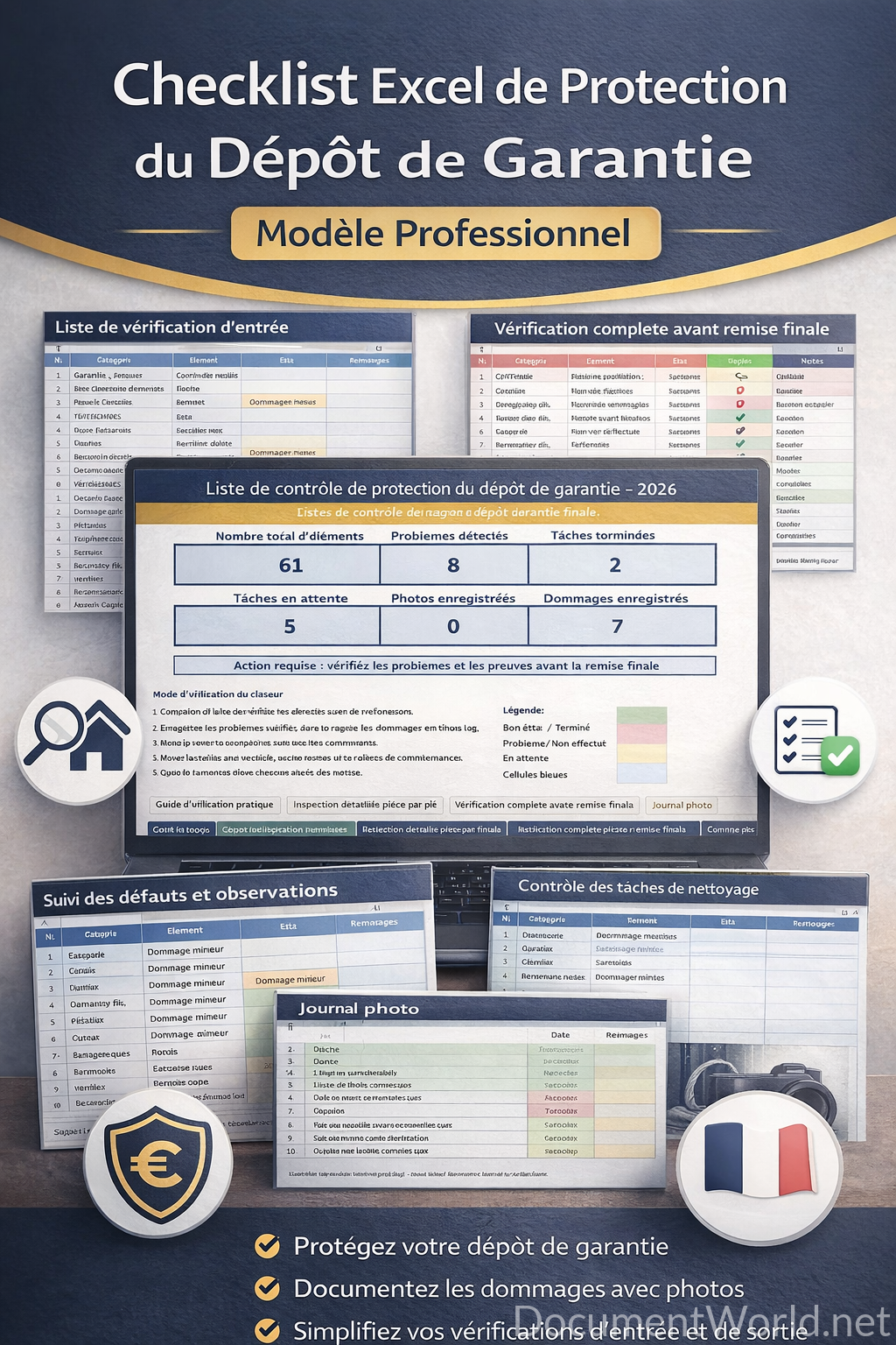 Checklist Excel de protection du dépôt de garantie locatif France inspection logement entrée sortie