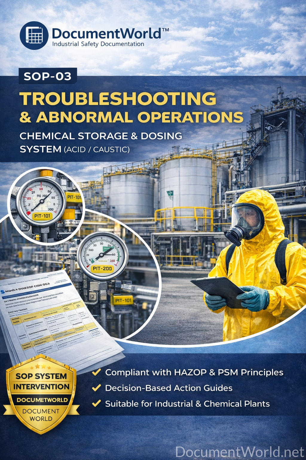 SOP-03 Troubleshooting and Abnormal Operations Procedure for Chemical Storage and Dosing System acid caustic PSM compliant industrial safety document