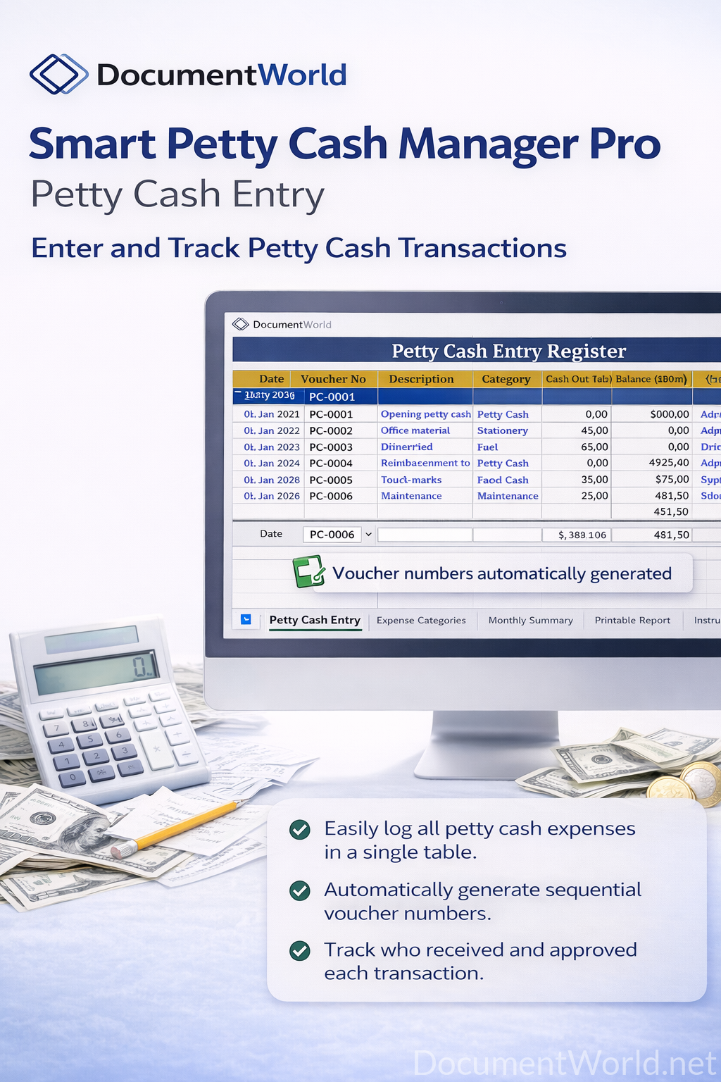 Smart Petty Cash Manager Pro Excel Template | Petty Cash Tracker & Expense Manager