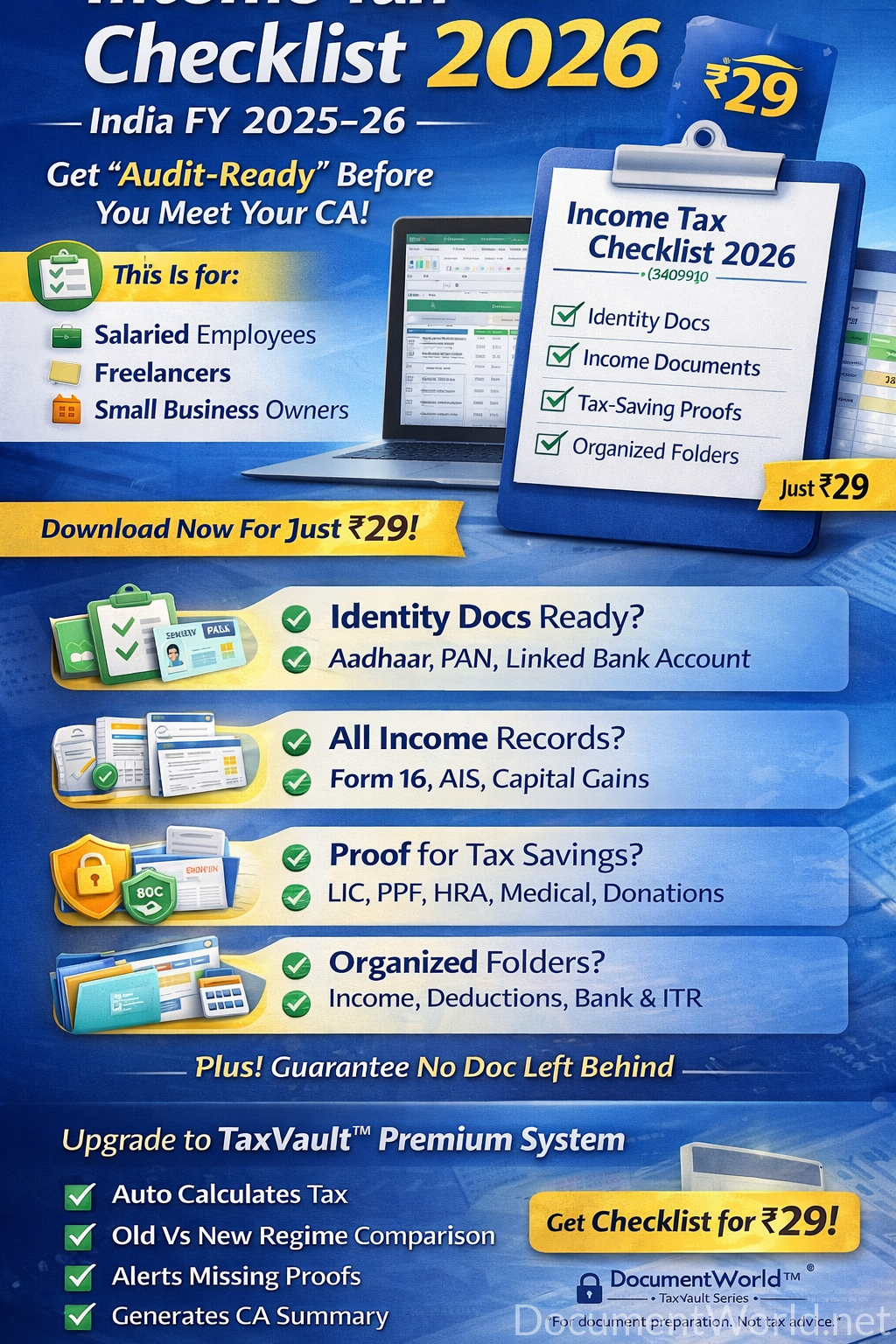 income tax checklist india 2026 fy 2025-26 tax documents preparation checklist salaried freelancer