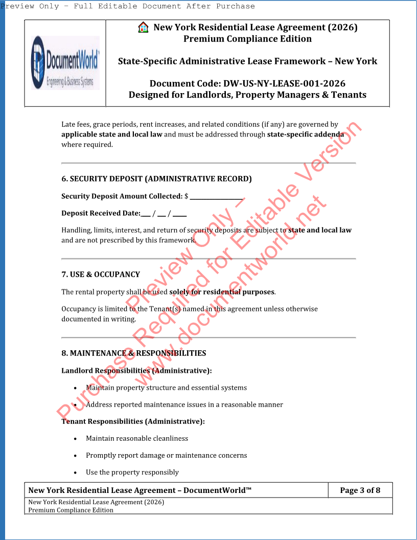 Premium New York Residential Lease Agreement (2026) – Editable & State-Compliant