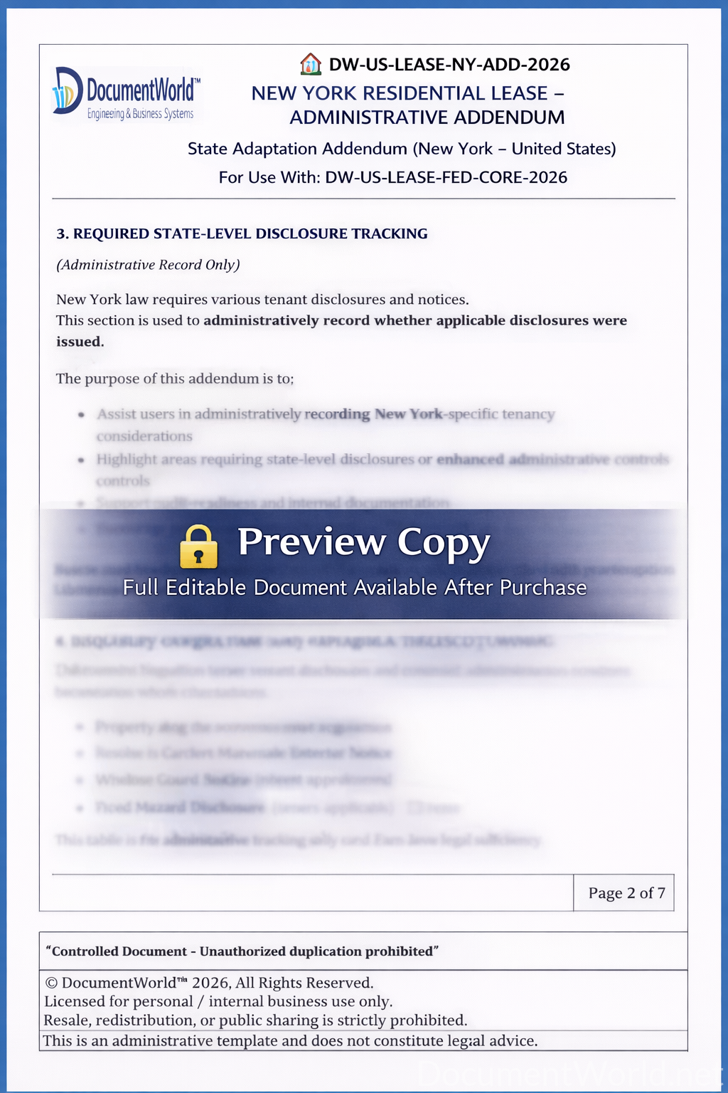 New York Residential Lease Addendum (2026) – Disclosure & Compliance Tracker Template