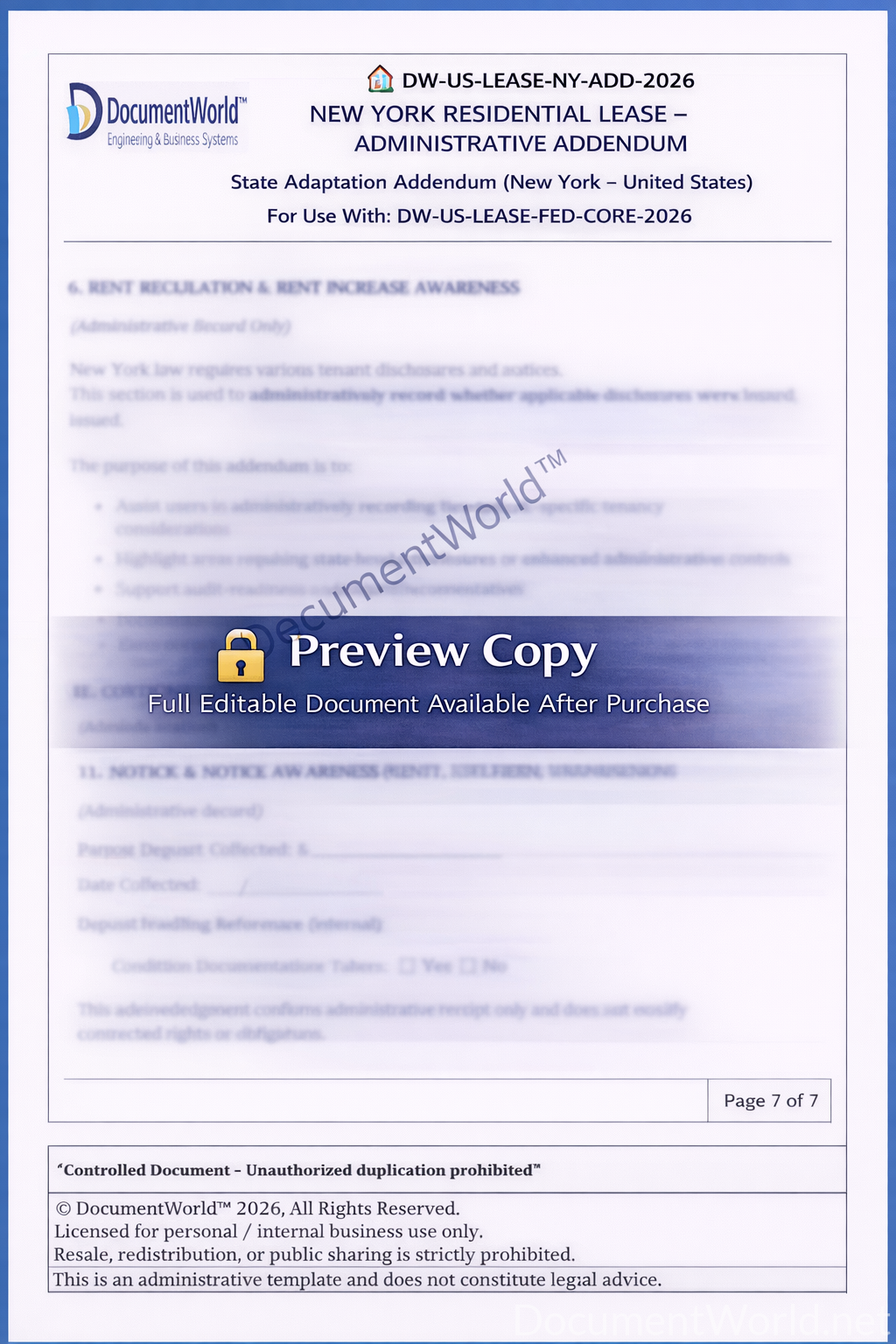 New York Residential Lease Addendum (2026) – Disclosure & Compliance Tracker Template