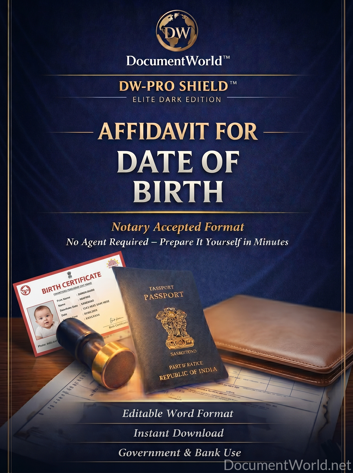 date of birth affidavit India template DOB proof correction declaration for school passport government records editable Word notary format