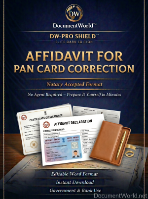 PAN Card Correction Affidavit – India | Name, DOB & Details Update Declaration for NSDL/UTI | Editable Word | Notary Ready