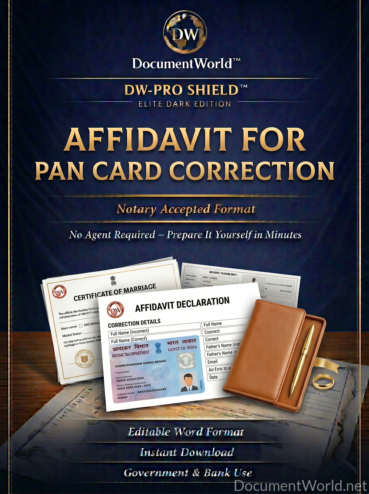 PAN Card Correction Affidavit – India | Name, DOB & Details Update Declaration for NSDL/UTI | Editable Word | Notary Ready