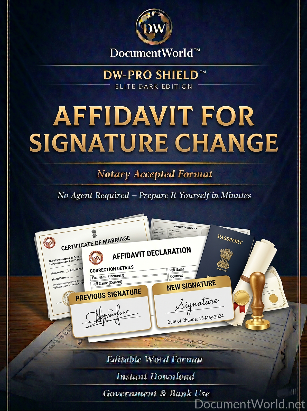 Signature Change Affidavit – India | Old vs New Signature Declaration for Bank, KYC & Legal Use | Editable Word | Notary Ready