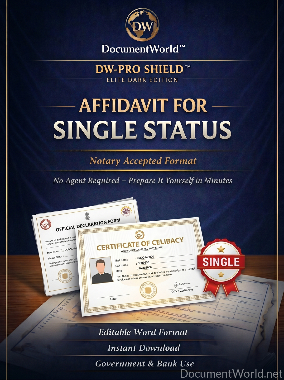 single status affidavit India unmarried certificate declaration for visa embassy marriage proof legal document editable Word notary format