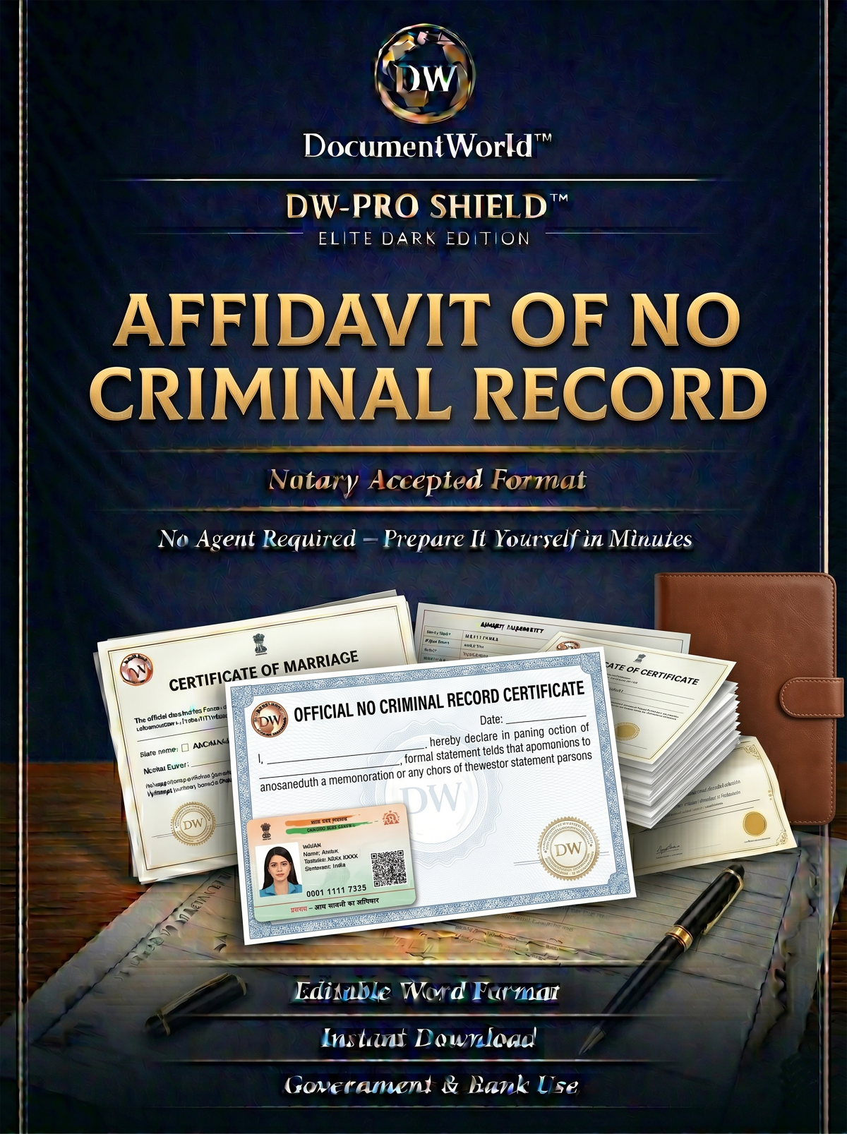 No criminal record affidavit India template clean background declaration for job visa embassy legal document editable Word notary format
