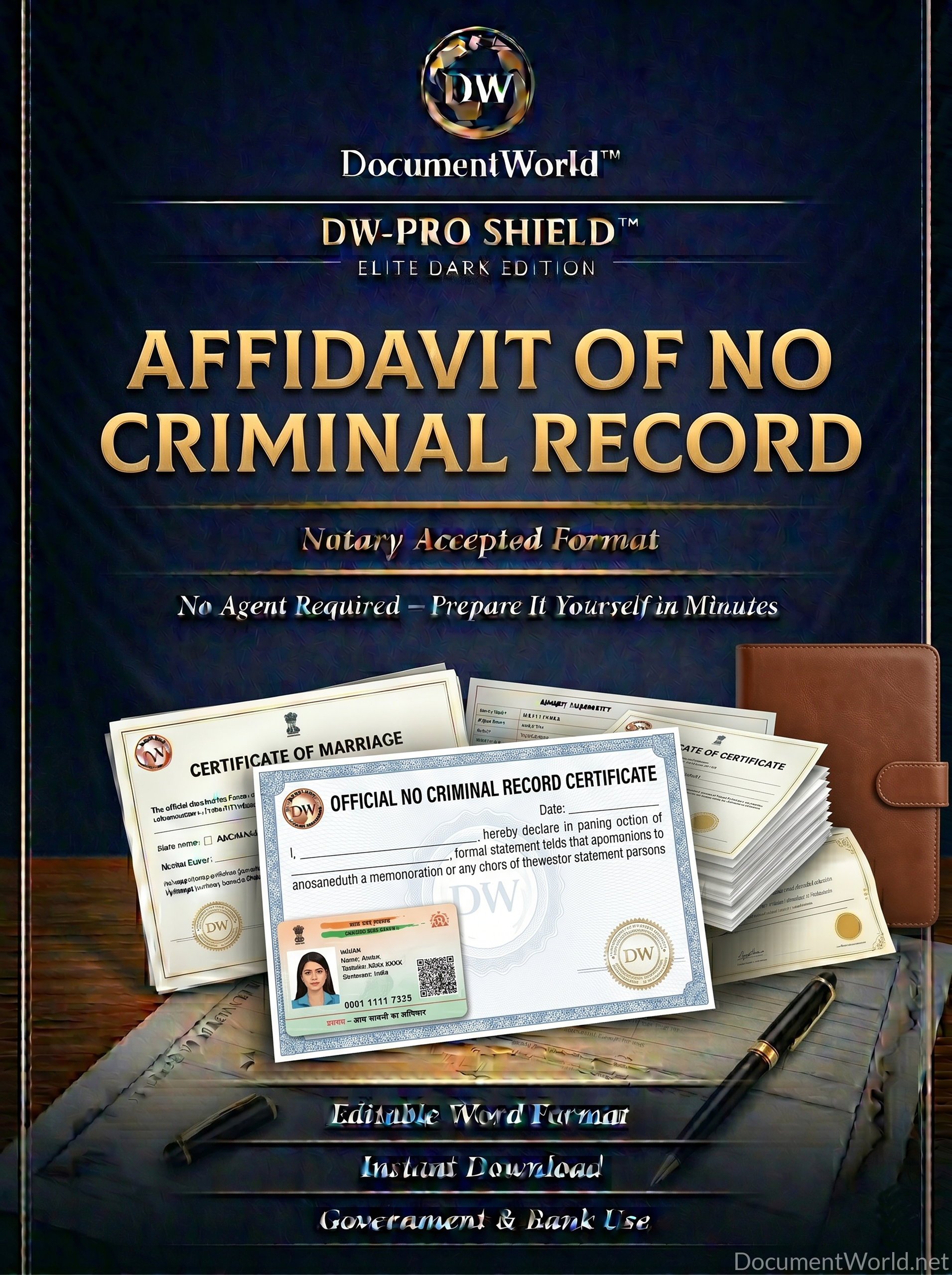 No criminal record affidavit India template clean background declaration for job visa embassy legal document editable Word notary format