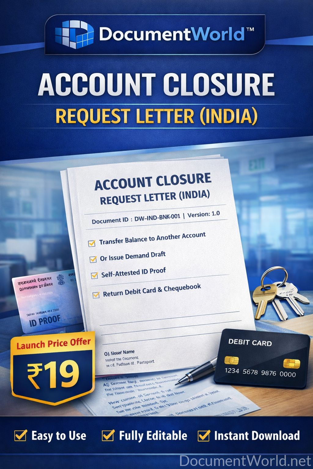Account Closure Request Letter (India) – Editable Word Template | Bank Closure Format 2026