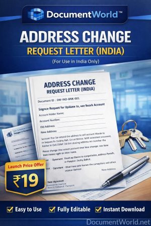 Address Change Request Letter for Bank India editable format DocumentWorld template ₹19 instant download