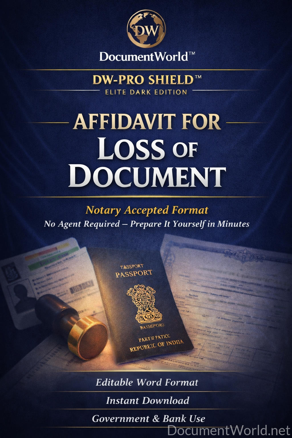 Affidavit for Loss of Document India – Editable Word Format | Notary Accepted | Instant Download