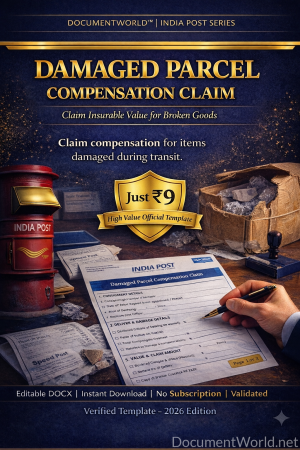 India Post Damaged Parcel Claim Form Editable Word Format for Compensation Request