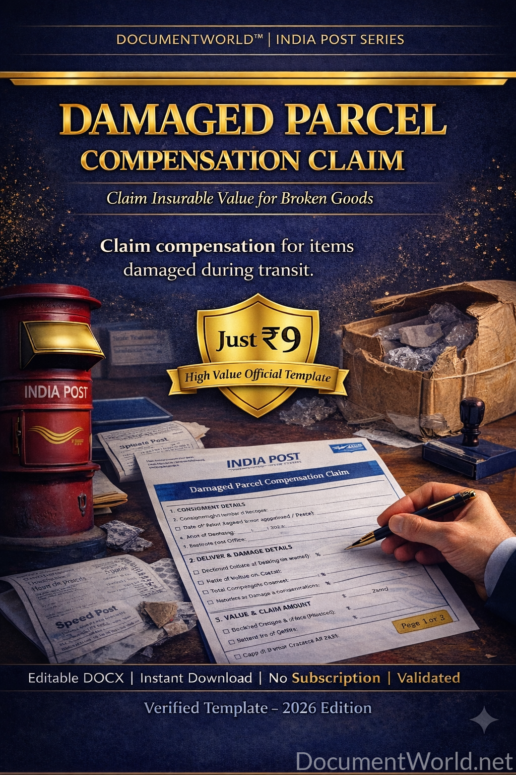 India Post Damaged Parcel Claim Form Editable Word Format for Compensation Request