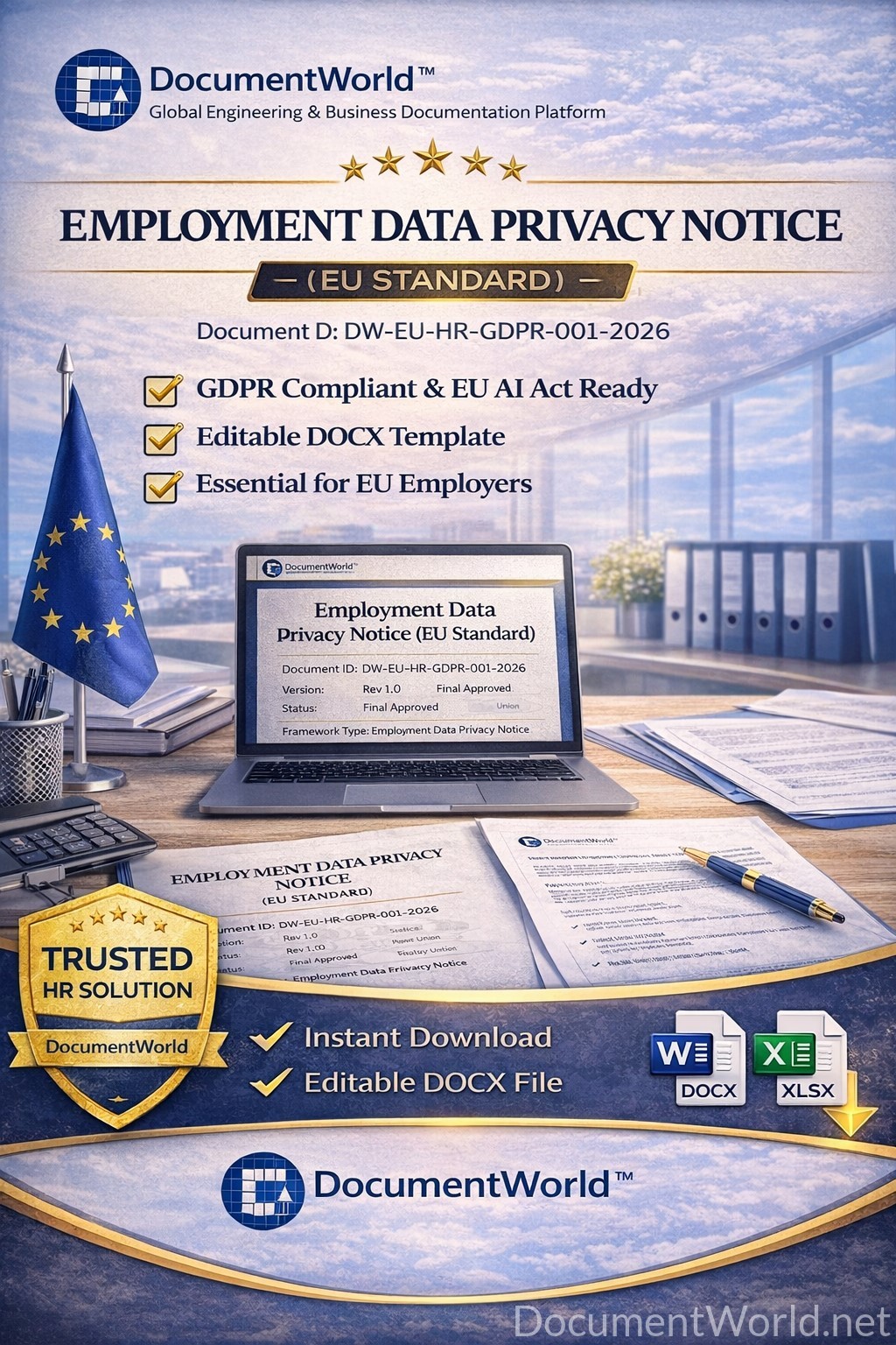 EU GDPR employee privacy policy template editable DOCX HR data protection document for European companies and SMEs