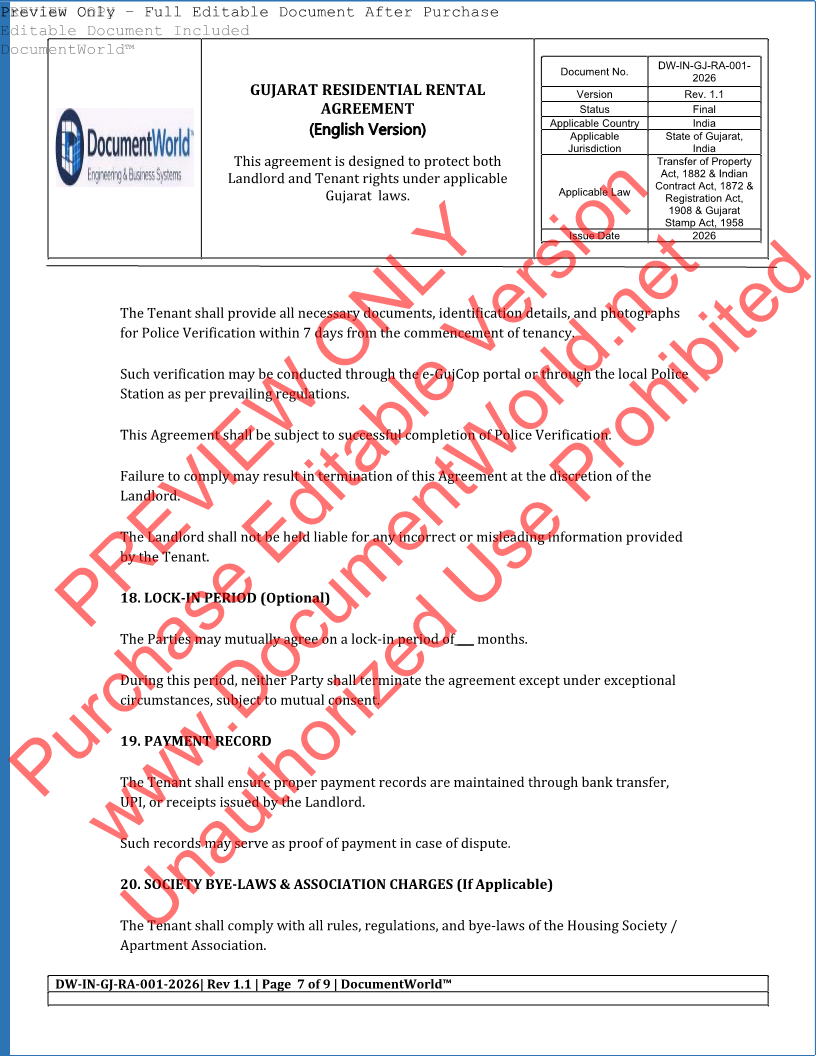 Gujarat Rental Agreement Format – Editable House Rent Agreement Word Template (Ahmedabad 2026 Legal)