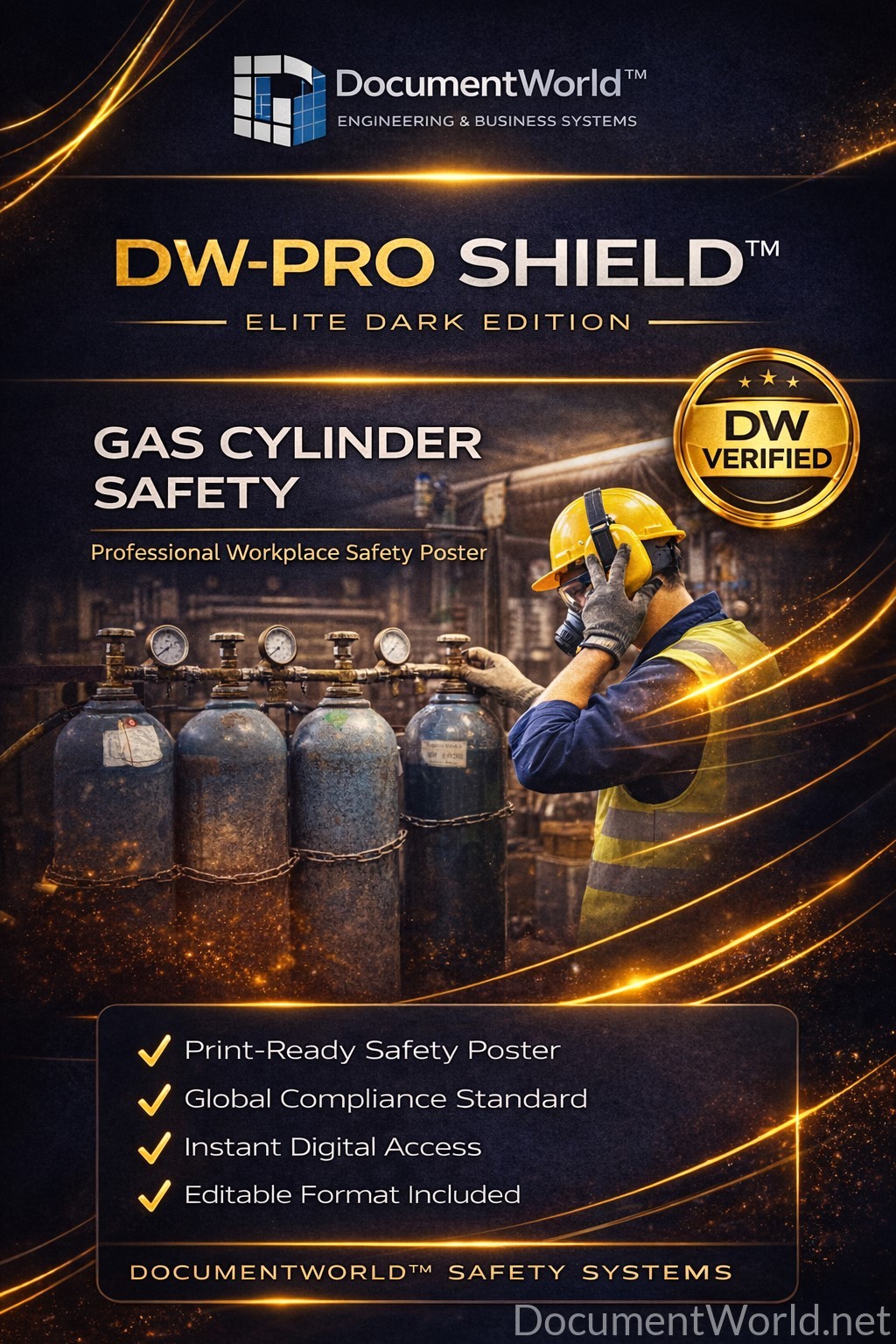 Gas Cylinder Safety Poster showing secured cylinders and PPE handling guidelines – A3 A4 printable industrial safety signage