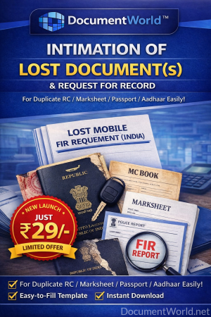 Lost Document Intimation Letter (India) – Editable Format for RC, Passport, Marksheet | Instant Download