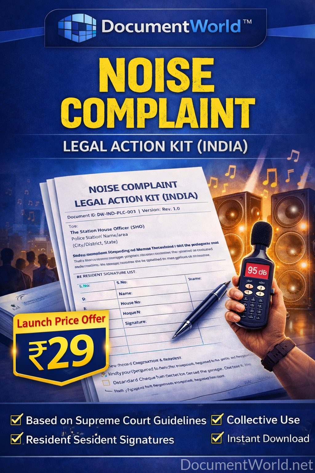 Noise Pollution Complaint Letter India – Legal Action Kit | Police Complaint Format | ₹29 Instant Download