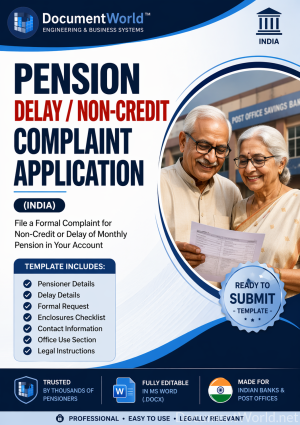 Pension Delay / Non-Credit Complaint Application (India)-LAUNCH OFFER – ONLY ₹19 – Editable Word Format | Instant Download