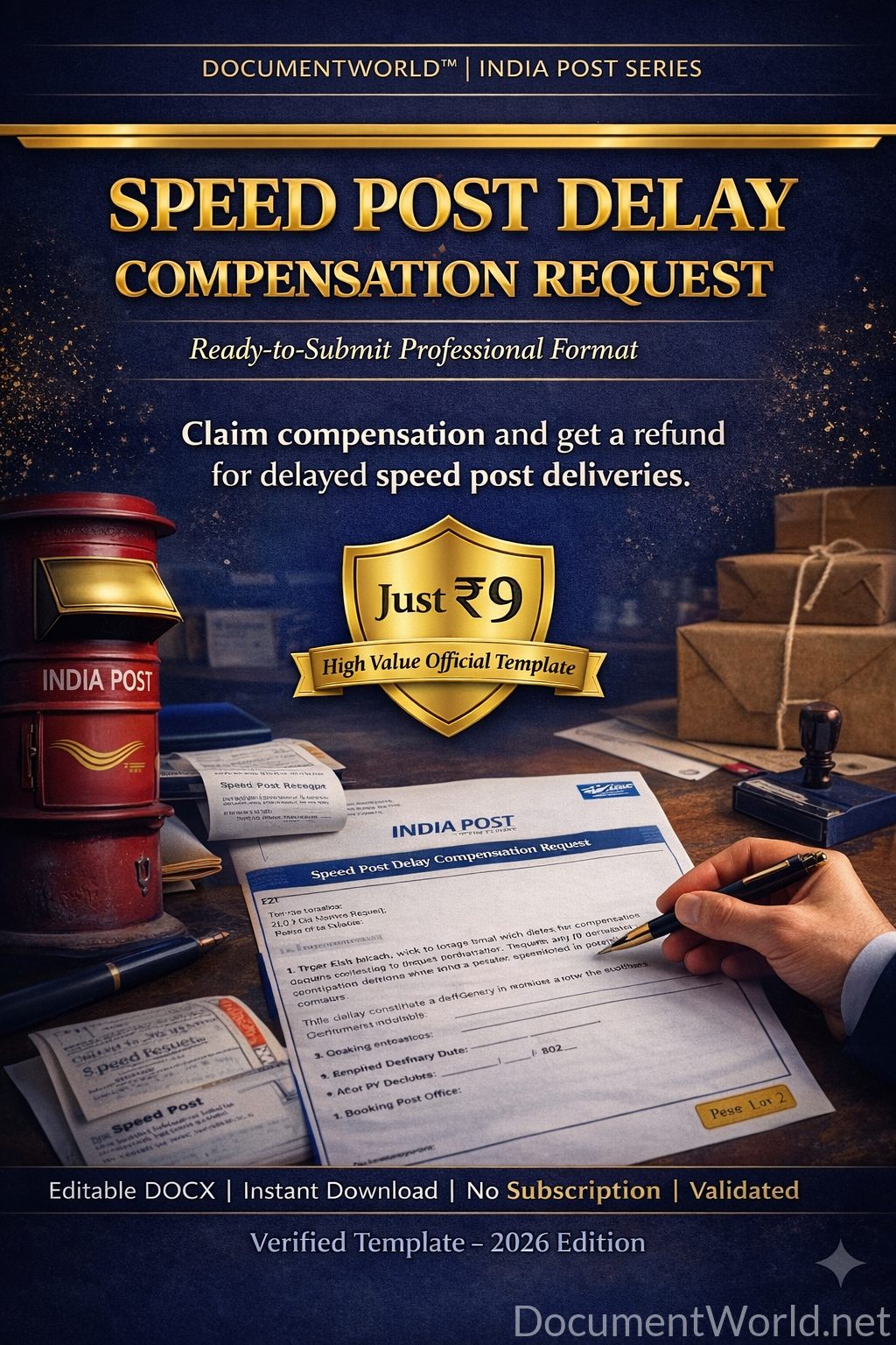 Speed Post Delay Compensation Request Letter India (DOCX) – Refund Claim Format | Instant Download