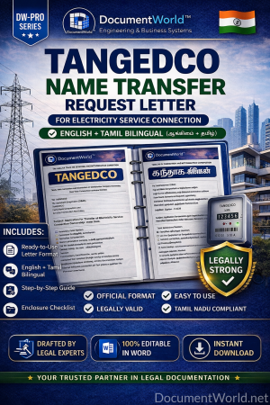 TANGEDCO Name Transfer Application Tamil Nadu | EB Name Change Letter -Special Launch Price: ₹19 Only (Limited Time Offer)(English-Tamil Bilingual)