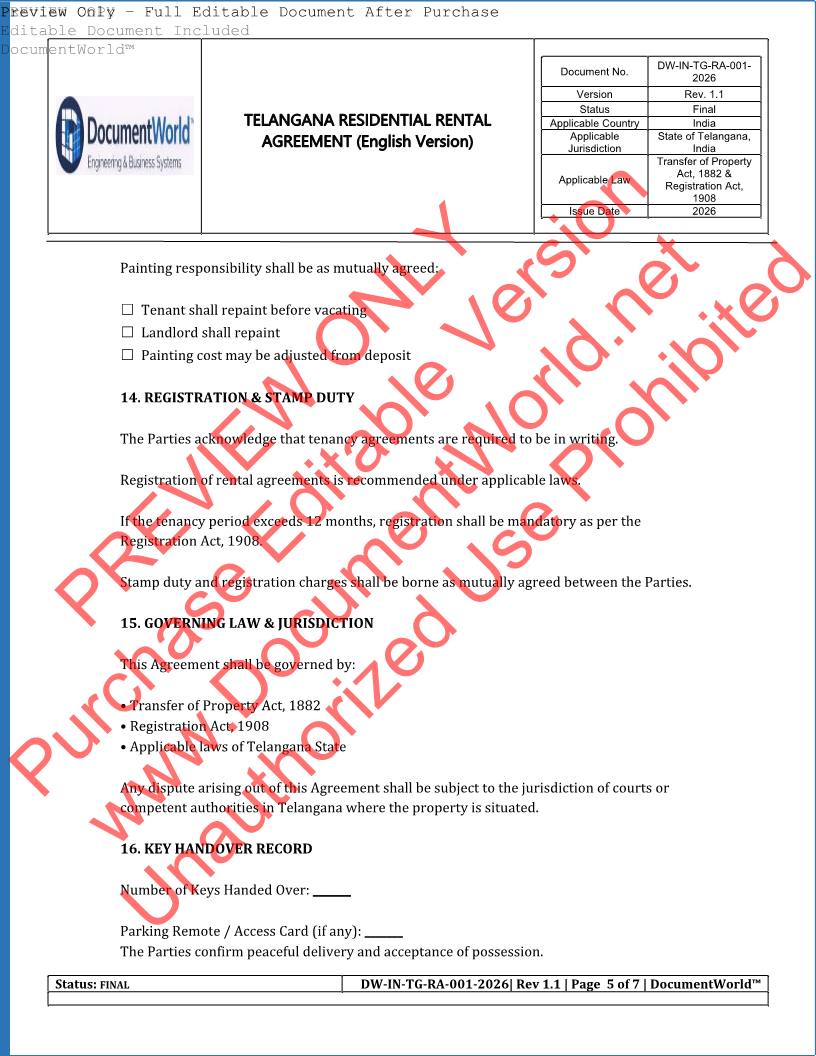 Telangana Residential Rental Agreement Template – Special Offer ₹99 Only- Editable Word Format (Hyderabad 2026 Legal)-తెలంగాణ రెసిడెన్షియల్ రెంటల్ అగ్రిమెంట్ – ఎడిట్ చేయగల Word టెంప్లేట్ (2026 హైదరాబాదు లీగల్ ఫార్మాట్)