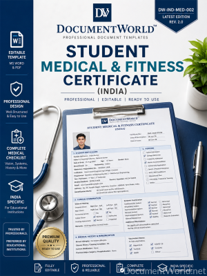 Student Medical & Fitness Certificate India Editable Word Template