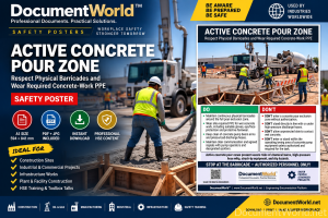 Active Concrete Pour Zone Safety Poster – Concrete Pump Barricade PPE HSE Poster